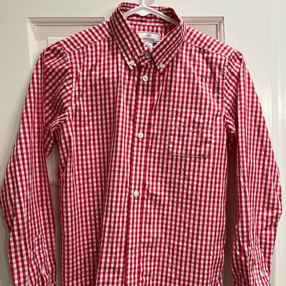 Classic Prep Boy’s Red Gingham Button Down Shirt size 14